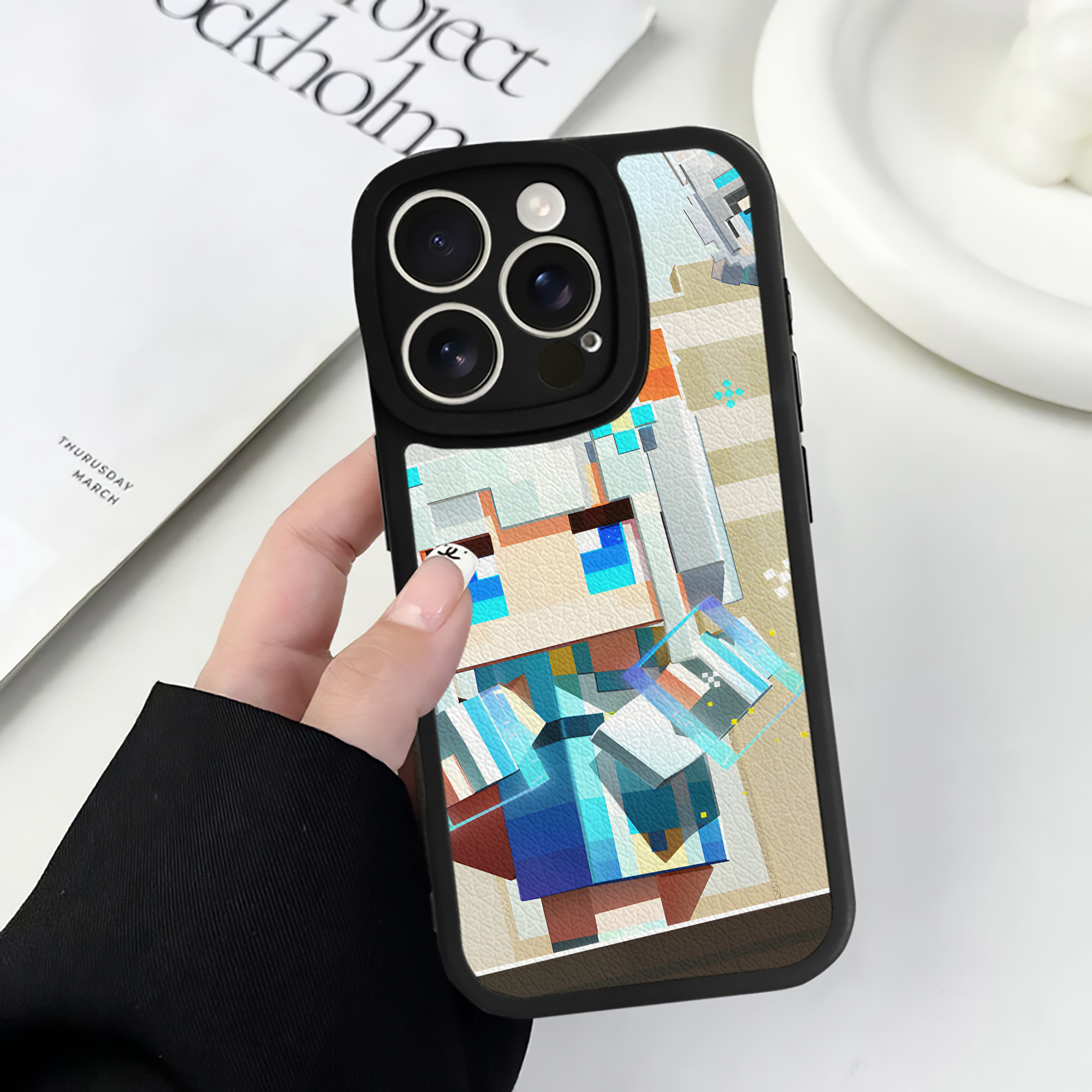 （画像用） マインクラフト ブロックの世界 Minecraft MC Block world 【iPhone 16シリーズ対応】シリコンスマホケース（レザー調） 材質：シリコン